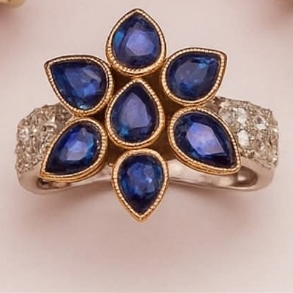 Genuine Iolite & White Zircon Ring Palladium Sterling Silver 18k RG Sz 8 - Picture 2 of 8